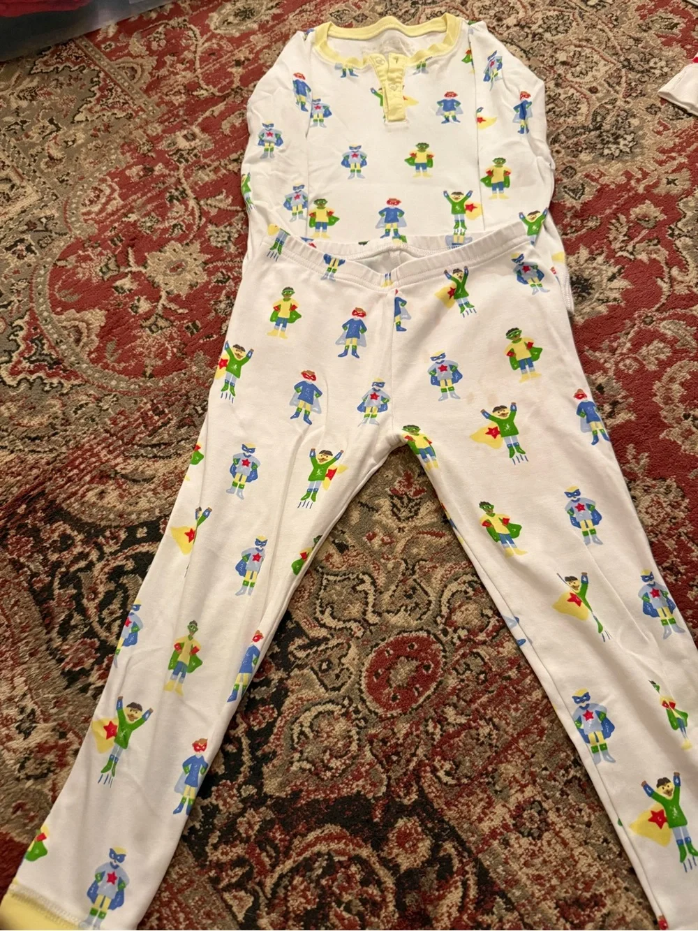 The Beaufort Bonnet Company White Kids Pajama Set with Colorful Superhero Print